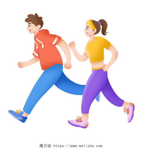 运动卡通人物跑步健身运动png元素运动人物插画